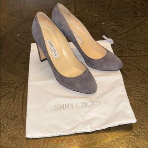 Authentic Jimmy Choo Charcoal Gray Suede Heels Pumps w/ dust bag